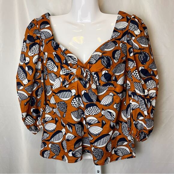 NWT Anthropologie Eva Franco Tropical Birds Sweetheart Puff Sleeve Blouse Sz 6 - Picture 3 of 9